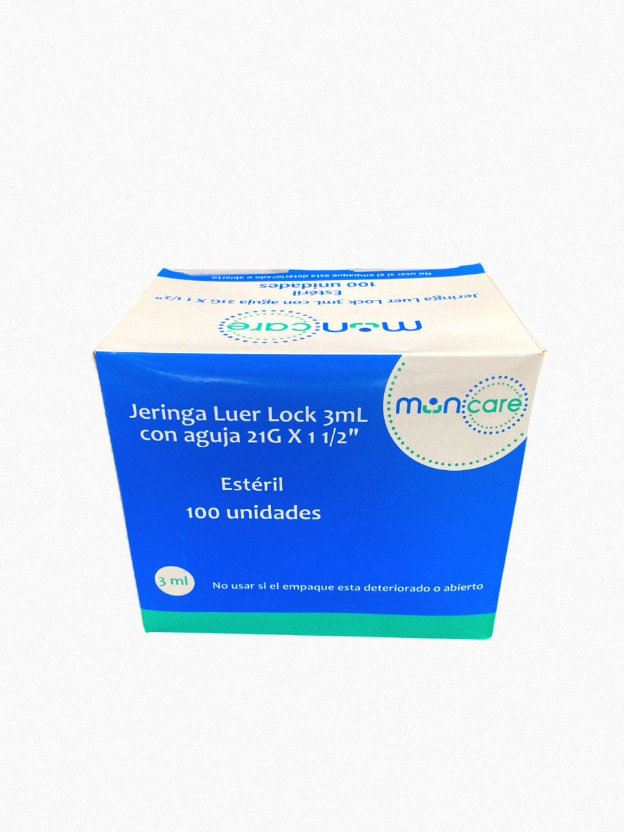 Jeringa Desechable Luer Lock 3cc Con aguja 21gx1/2 Caja X 100 Unds. Muncare