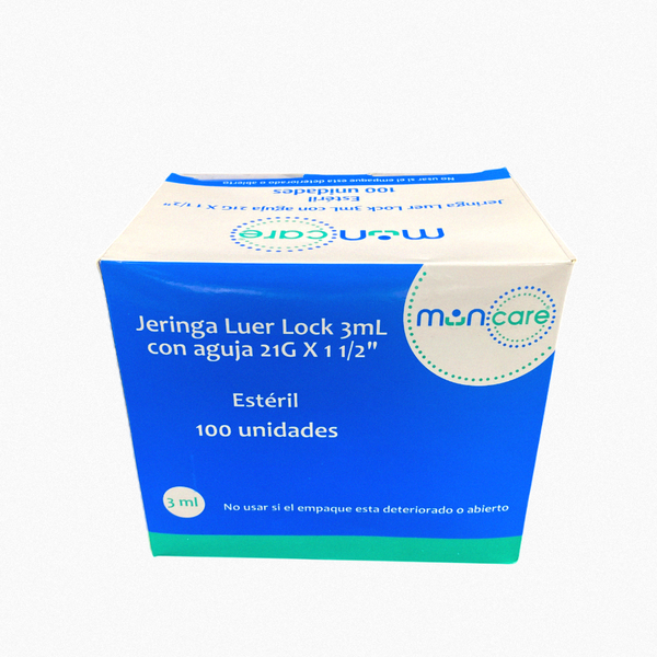 Jeringa Desechable Luer Lock 3cc Con aguja 21gx1/2 Caja X 100 Unds. Muncare