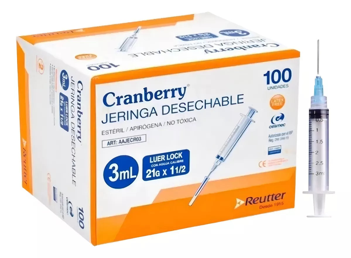 Jeringa Desechable Luer Lock 3cc 21g Caja X 100 Unds.