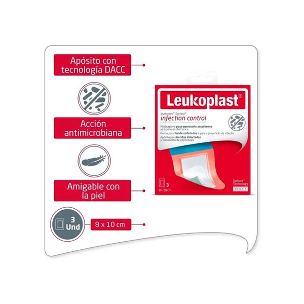 Leukoplast Sorbact Apósito 8x10cm Pad Central Antimicrobiano Caja x 3 unidades