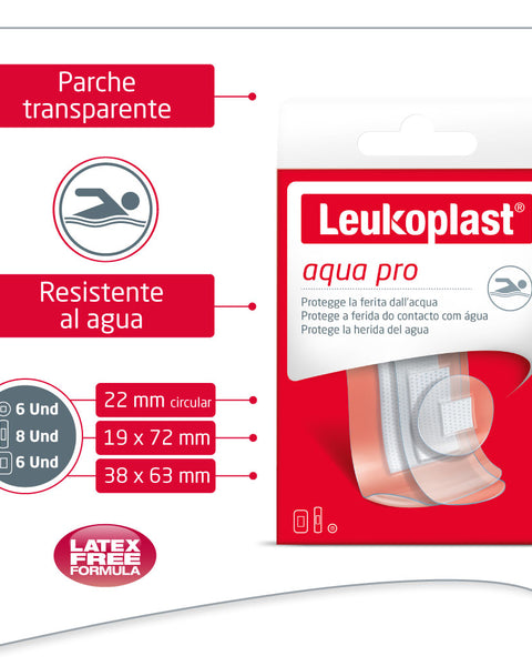 Leukoplast Aquapro Parche Curita A Prueba De Agua 3 Medidas X 20 unidades