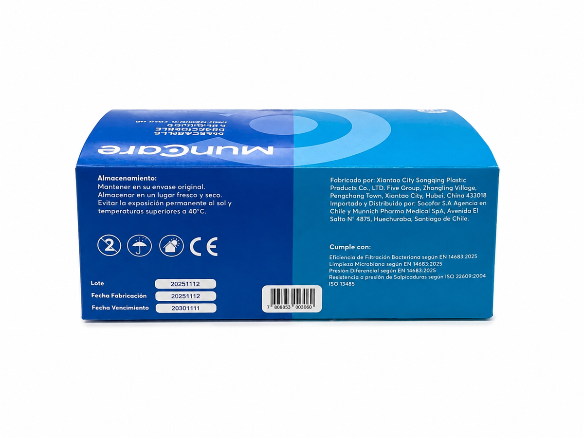 Mascarilla tres pliegues caja x 50 unidades Muncare