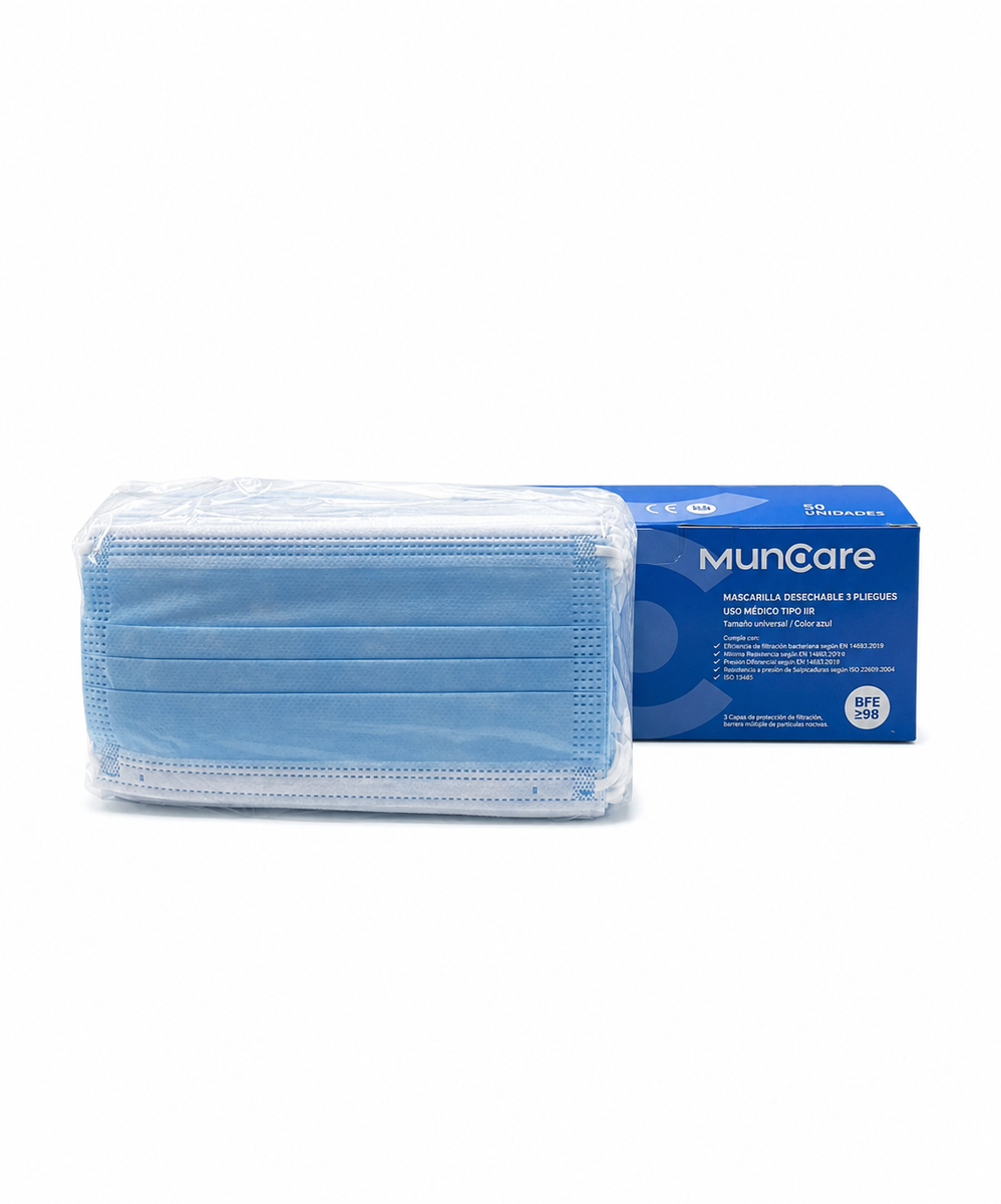 Mascarilla tres pliegues caja x 50 unidades Muncare