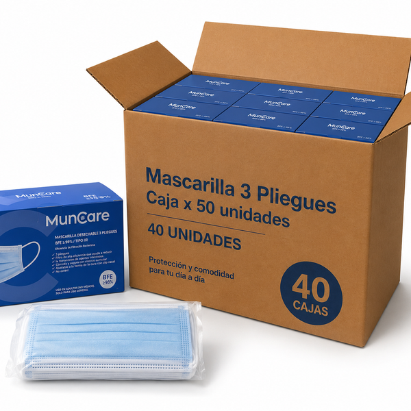 Mascarilla 3 pliegues caja 50 Un.  Pack x 40 cajas. MAYORISTA
