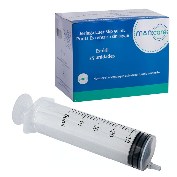 Jeringa Excéntrica 50 Ml Luer Slip Sin Aguja Caja 25 Unds. Muncare