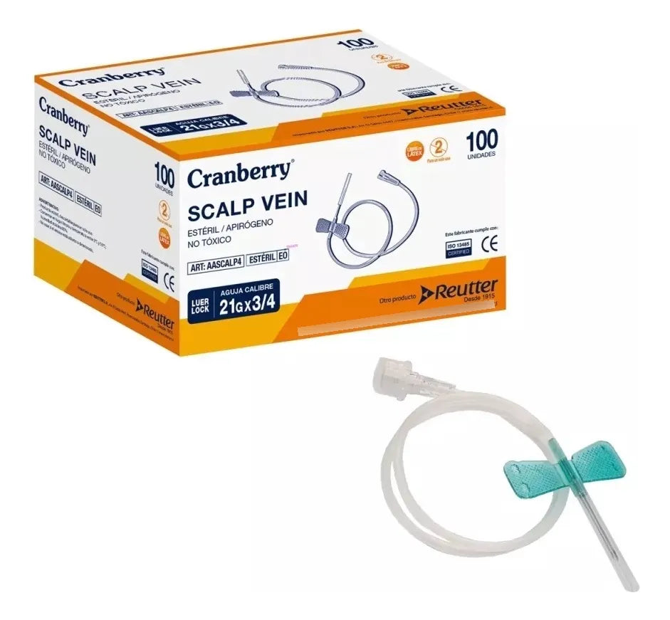Mariposa Scalp Vein Luer Lock 21G x 3/4 Cranberry 100 Und