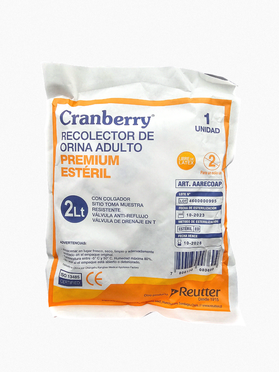 Bolsa Recolectora de Orina a la Cama Premium 2 Litros Cranberry