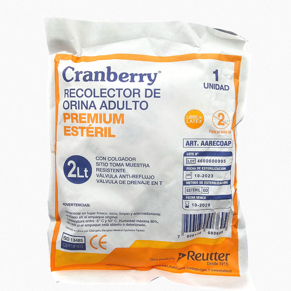 Bolsa Recolectora de Orina a la Cama Premium 2 Litros Cranberry