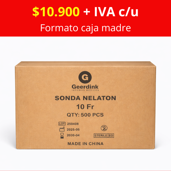Sonda Nelaton Estéril Geerdink Nº10 Fr 40 cm | Caja Madre (10 cajas × 50 unidades)