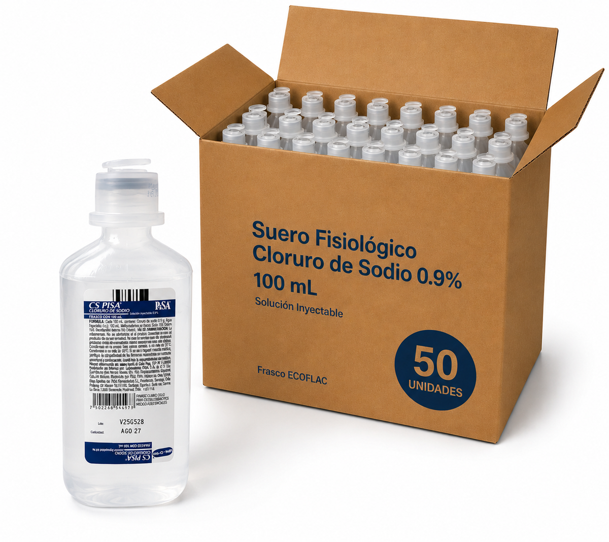 Suero Fisiologico - Cloruro de sodio 0,9%100 ML. Pack x 50 Un. MAYORISTA