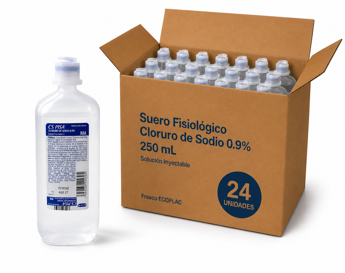 Suero Fisiologico - Cloruro de sodio 0,9%250 ML. Pack x 24 Un. MAYORISTA