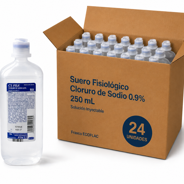 Suero Fisiologico - Cloruro de sodio 0,9%250 ML. Pack x 24 Un. MAYORISTA