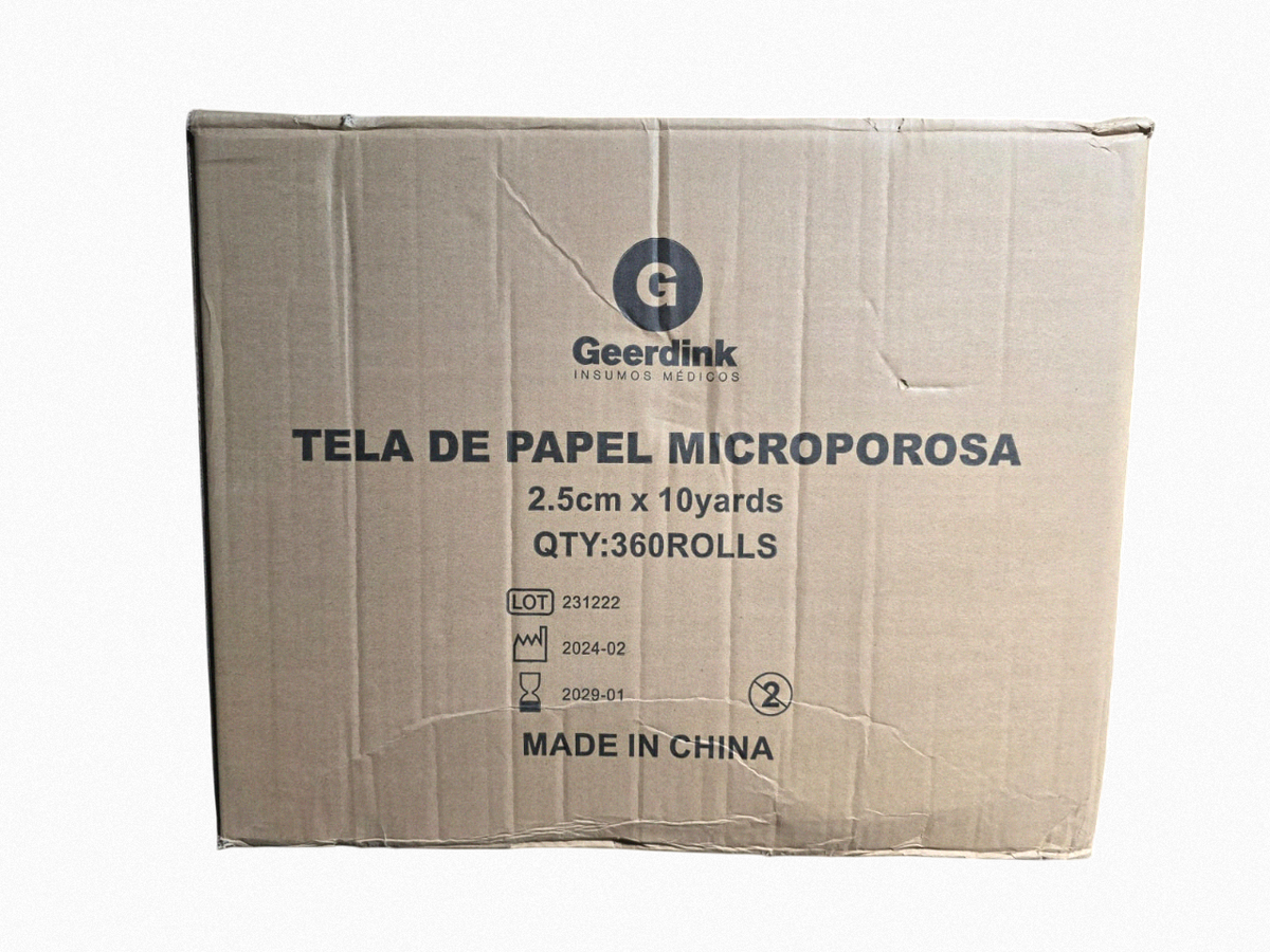 Tela microporosa Adhesiva Papel C/Dispensador 2.5 CM. x 9.1 MTS. Caja Madre de 360 Rollos