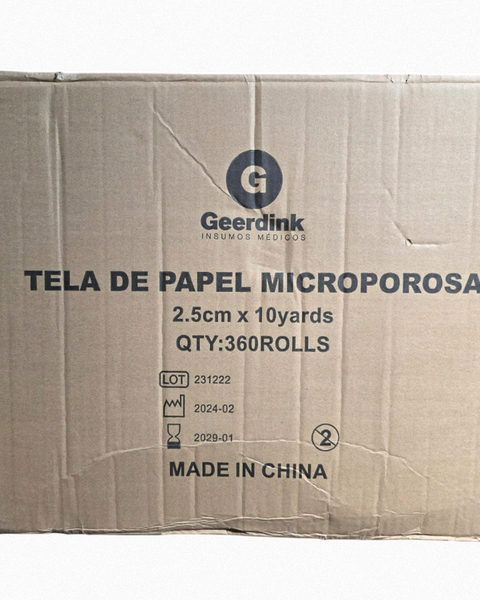 Tela microporosa Adhesiva Papel C/Dispensador 2.5 CM. x 9.1 MTS. Caja Madre de 360 Rollos