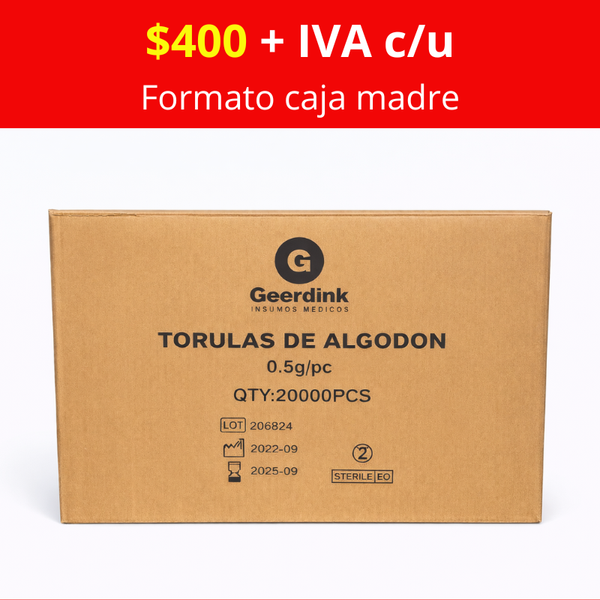 Tórulas de Algodón Geerdink 0,5 g | Caja Madre (200 bolsas × 100 unidades)