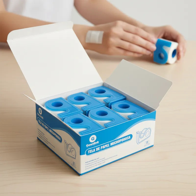 Tela Microporosa Adhesiva con Dispensador Geerdink 2,5 cm × 9,1 m | Caja Madre (30 cajas × 12 rollos)