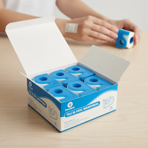 Tela Microporosa Adhesiva con Dispensador Geerdink 2,5 cm × 9,1 m | Caja Madre (30 cajas × 12 rollos)