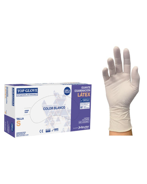 Guantes De Látex Blanco sin polvo Top Glove S-M-L