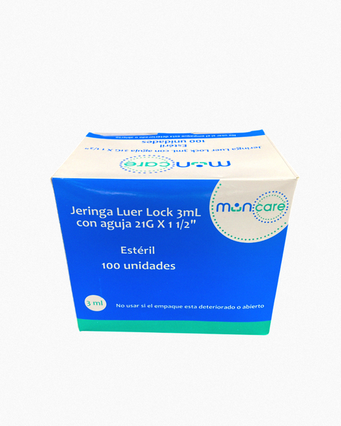 Jeringa Desechable Luer Lock 3cc Con aguja 21gx1/2 Caja X 100 Unds. Muncare