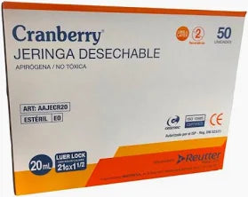 Jeringa Con Aguja 20ml Luer Lock 21g x 1 1/2 caja x 50 Unds. Cranberry
